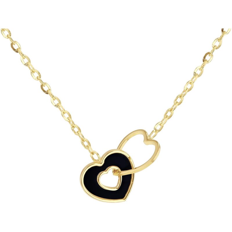 ビー ユー レディース アクセサリー ネックレス・チョーカー・ペンダントトップ レース Be You 9ct Gold Linked Onyx Heart Adjustable Necklace Yellow Gold イエロー