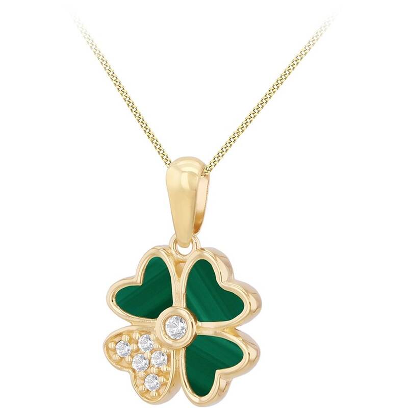 ビー ユー レディース アクセサリー ネックレス・チョーカー・ペンダントトップ レース Be You 9ct Gold Synthetic Malachite CZ Flower Necklace Yellow Gold イエロー|ReVida 店