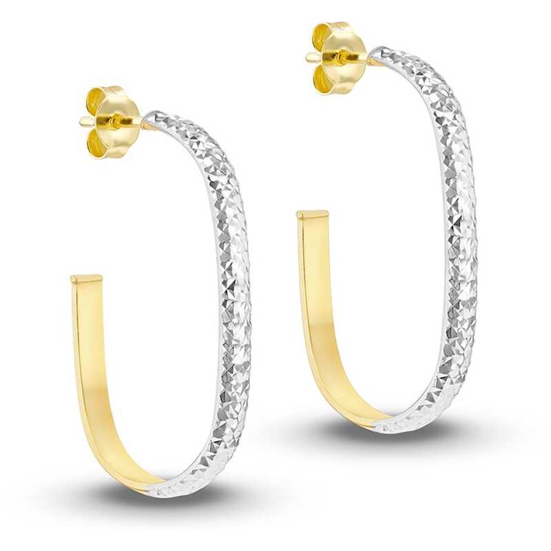ビー ユー レディース アクセサリー ピアス・イヤリング Be You 9ct Gold Diamond Cut Half Hoop Earrings Yellow And White Gold ホワイト