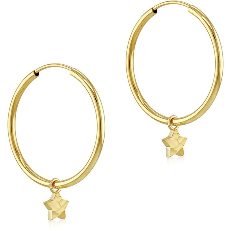 ビー ユー レディース アクセサリー ピアス・イヤリング Be You 9ct Gold Plain Hoop With Star Drop Earrings Yellow Gold イエロー|ReVida 店