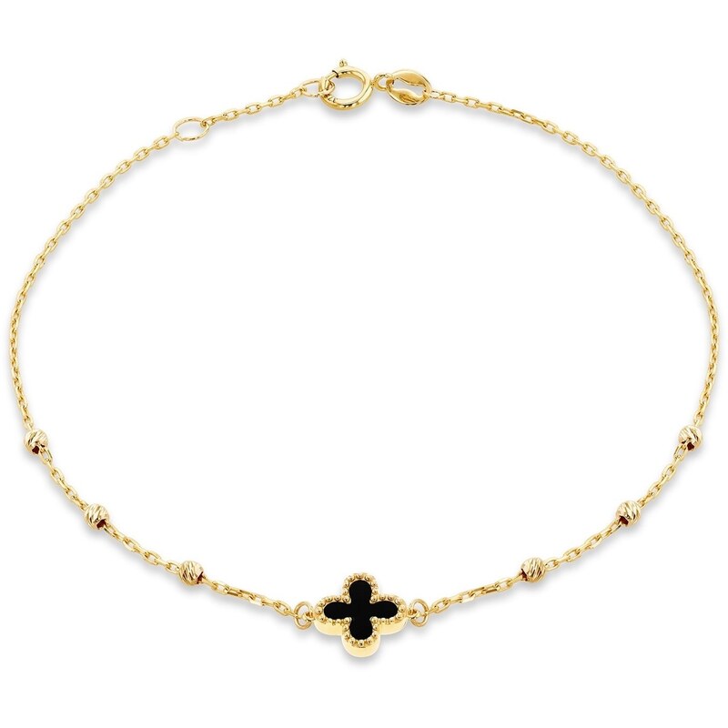 ビー ユー レディース アクセサリー ブレスレット・バングル・アンクレット Be You 9ct Gold Black Onyx Clover DC Ball Bracelet Yellow Gold イエロー｜ReVida 店