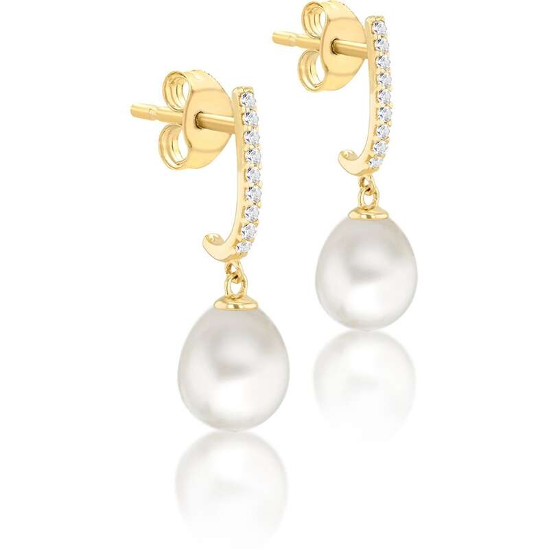 ビー ユー レディース アクセサリー ピアス・イヤリング Be You 9ct Gold Fresh Water Pearls CZs Drop Stud Earrings Yellow Gold イエロー|ReVida 店