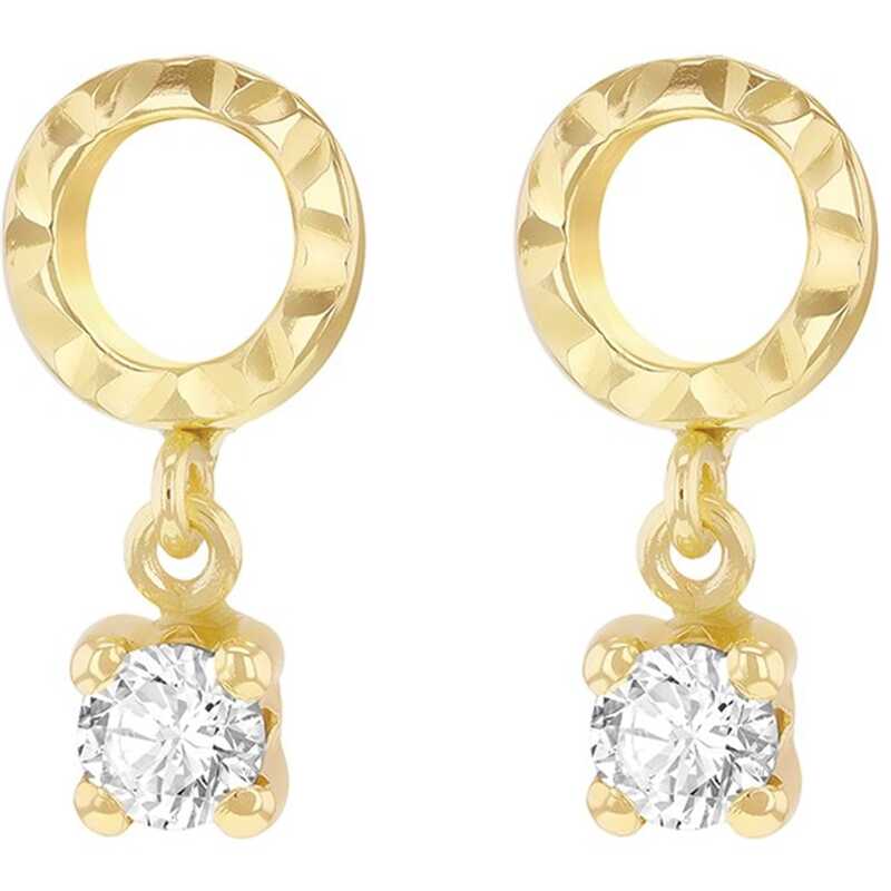 ビー ユー レディース アクセサリー ピアス・イヤリング Be You 9ct Gold Diamond Cut Circle CZ Drop Stud Earrings Yellow Gold イエロー