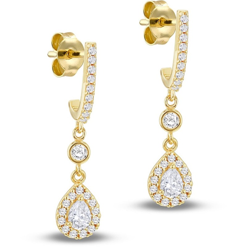 ビー ユー レディース アクセサリー ピアス・イヤリング Be You 9ct Gold CZ Teardrop Halo Drop Earrings Yellow Gold イエロー|ReVida 店