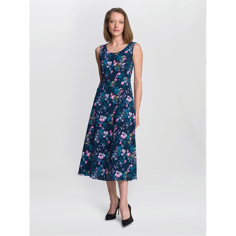 ジーナバッコーニ レディース トップス 衣装 御花柄 プルオーバー 御花 Gina Bacconi FLO Floral Jersey Dress NAVY / MULTI 米国海軍