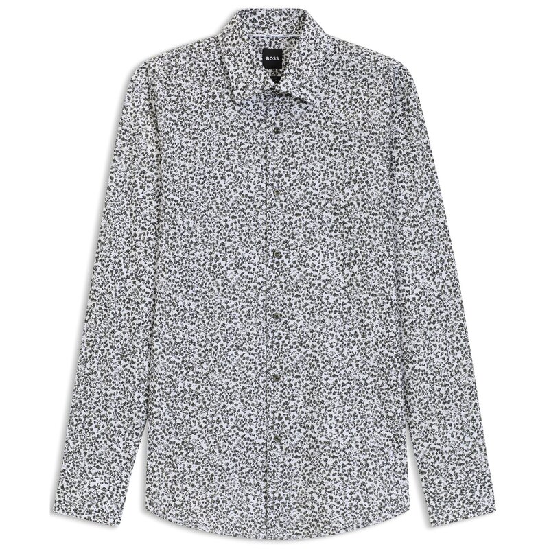 ボス メンズ トップス シャツ フラワー柄 プリント コットン フラワー Boss Floral Print Stretch Cotton Poplin Shirt Med Green 314 グリーン