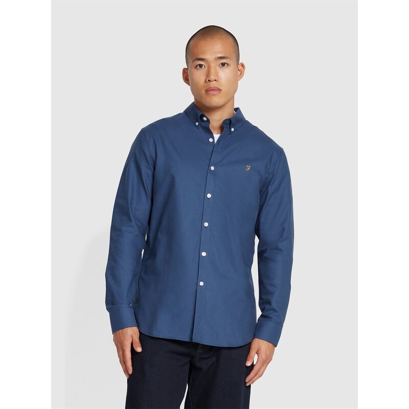 ファーラー メンズ トップス プルオーバー オックスフォード Farah Oxford Long Sleeve Shirt Deep Blue 青色
