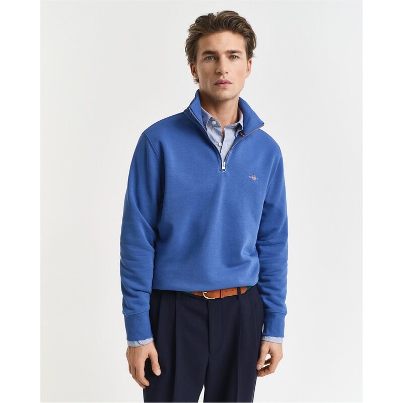 ガント メンズ アウター パーカー・スウェット 汗水 プルオーバー Gant Shield Half-Zip Sweatshirt Rich Blue 青色