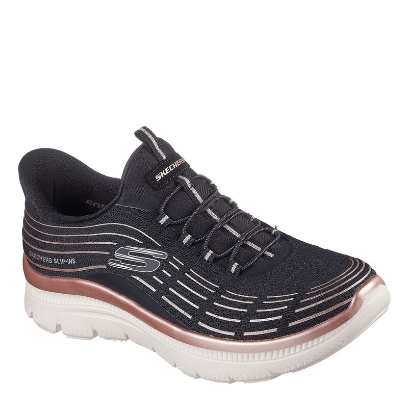 スケッチャーズ レディース シューズ スニーカー 刷り上げる メッシュ Skechers Mesh Bungee Glitter 3d Print Integr Slip On Trainers Womens Black/Rose 黒いこと