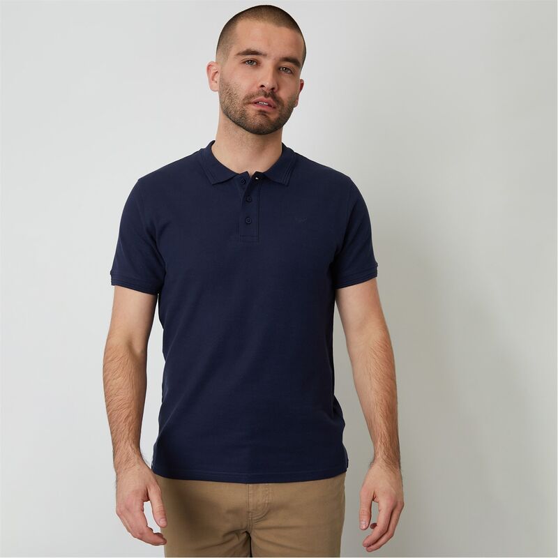 スリードベア メンズ トップス スポーツシャツ 綿織物 Threadbare Cotton Pique Short Sleeve Polo Shirt Navy 米国海軍