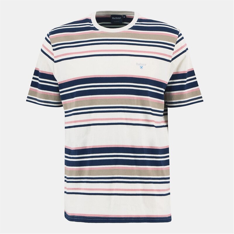 バブアー メンズ トップス Tシャツ Barbour Aickmen Tailored Striped T-Shirt Whisper White ホワイト
