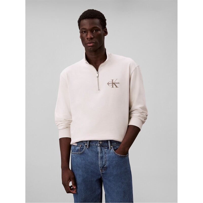 カルバンクライン メンズ アウター パーカー・スウェット ハーフジップ Calvin Klein Jeans CKJ Monogram quarter Zip 錫54 Chalk 67U 車輪止め