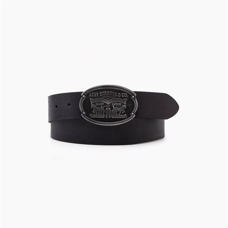 リーヴァイズジーンズ メンズ 付属物 胴締め なめし革 Levis Billy Plaque Leather Belt Caviar ベルト・サスペンダー-バッグ・小物・ブランド雑貨