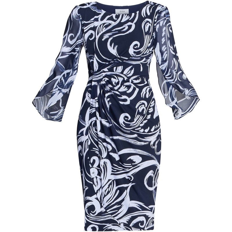 ジーナバッコーニ レディース トップス ワンピース プリント Gina Bacconi IGA ABSTRACT PRINT DRESS NAVY / WHITE ホワイト