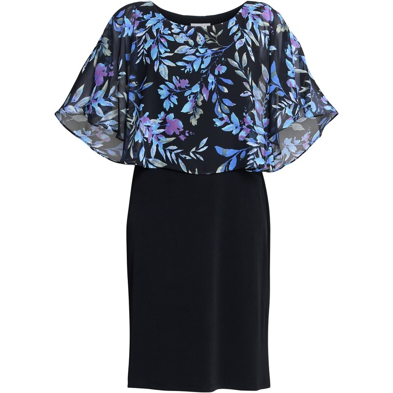 ジーナバッコーニ レディース トップス ワンピース シフォン フラワー柄 オーバーレイ フラワー Gina Bacconi JENNY FLORAL CHIFFON OVERLAY DRESS BLACK / BLUE ブラック