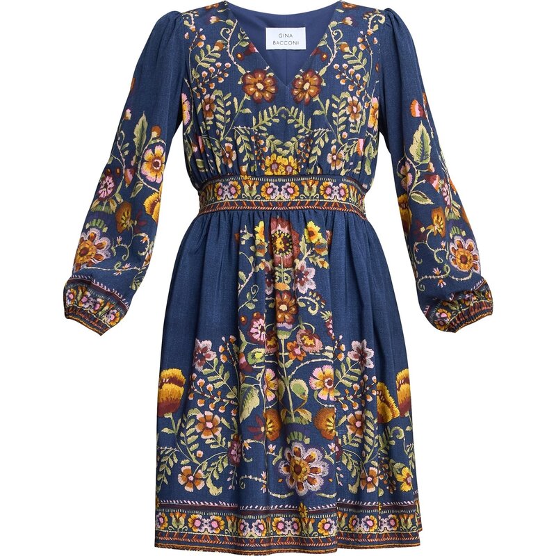 ジーナバッコーニ レディース トップス ワンピース 刺繍 Gina Bacconi LIBERTY EMBROIDERED DRESS BLUE / PINK ブルー