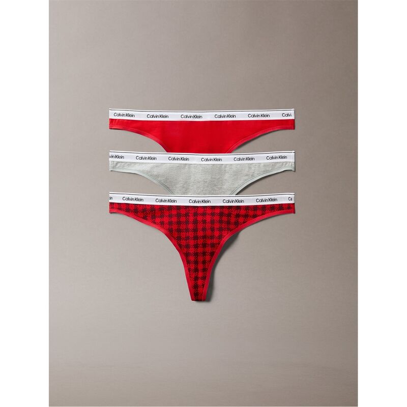 カルバンクライン レディース アンダーウェア パンツ Calvin Klein 3 Pack Thongs Plaid/Red/Black ブラック
