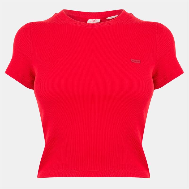 リーバイス レディース トップス シャツ Tシャツ Levis Essential Sporty Tee White + R True Red レッド