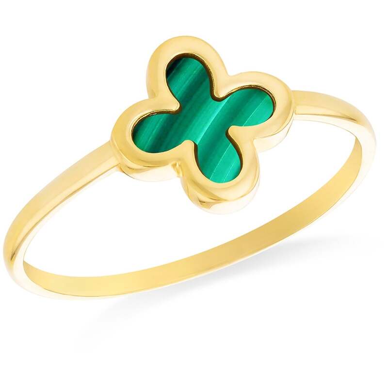 ビー ユー レディース アクセサリー 指輪 Be You 9ct Gold Clover Malachite Ring Yellow Gold イエロー