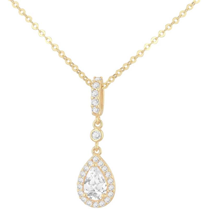 ビー ユー レディース アクセサリー ネックレス・チョーカー・ペンダントトップ Be You 9ct Gold CZ Teardrop Halo Necklet Yellow Gold イエロー