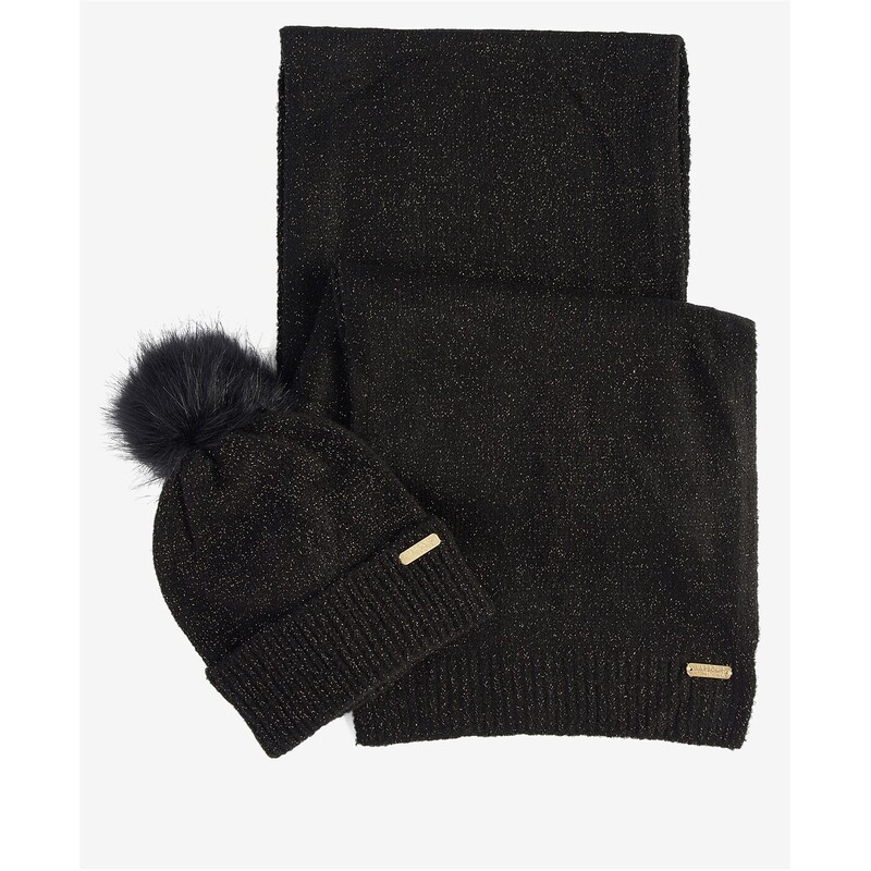 バブアー レディース アクセサリー 帽子 Barbour International Sparkle Beanie & Scarf Gift Set Black AW24 ブラック