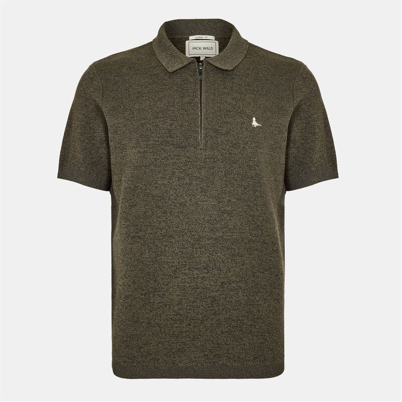 ジャック ウィルス メンズ アウター ニット・セーター ポロシャツ ニット Jack Wills Short Sleeve Zip Knit Polo Iron/Khaki カーキ