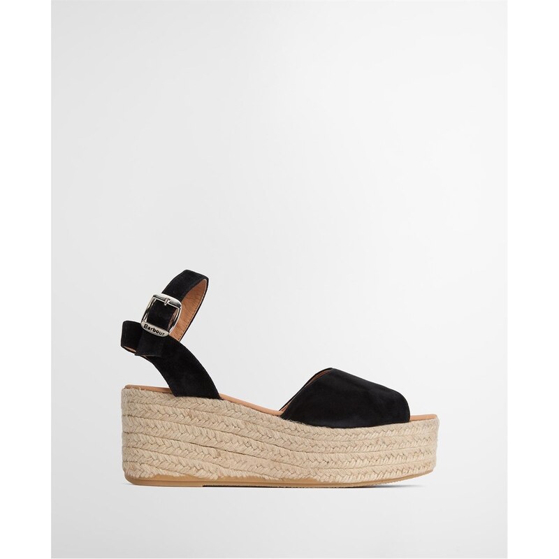 バブアー レディース シューズ サンダル Barbour Aspen Espadrille Wedges Black Suede ブラック