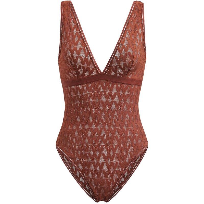 ウォルフォード レディース トップス シャツ ボディースーツ ロゴ Wolford Net logo Bodysuit Caramel