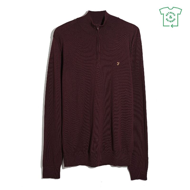 ファーラー メンズ アウター ニット・セーター ハーフジップ Farah quarter Zip Jumper Sn61 Burgundy 507 バーガンディ
