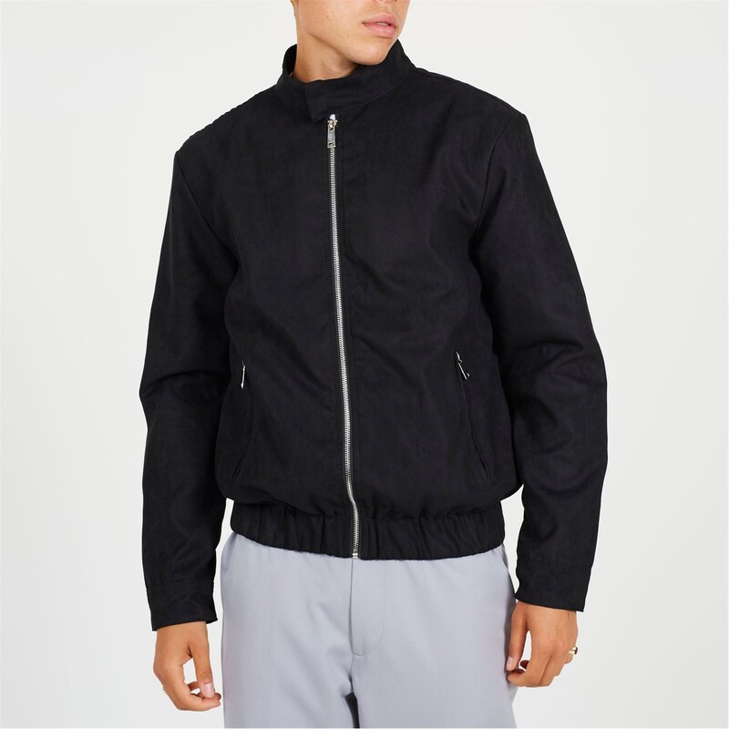 ブレーブソウル メンズ アウター 上衣・上衣 照明ランプ素っ首 スエードクロス Brave Soul Black Faux Suede Funnel Neck Bomber Black 黒いこと