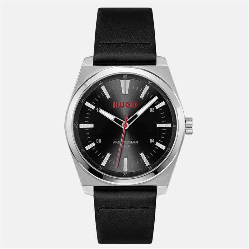 フューゴ メンズ アクセサリー 腕時計 レザー Gents HUGO #ARK Black Leather Strap Watch Black ブラック