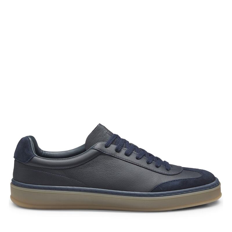 ボス メンズ シューズ スニーカー レザー Boss x BECKHAM Grained-Leather Trainers Blue 401 ブルー｜ReVida 店 53,280円