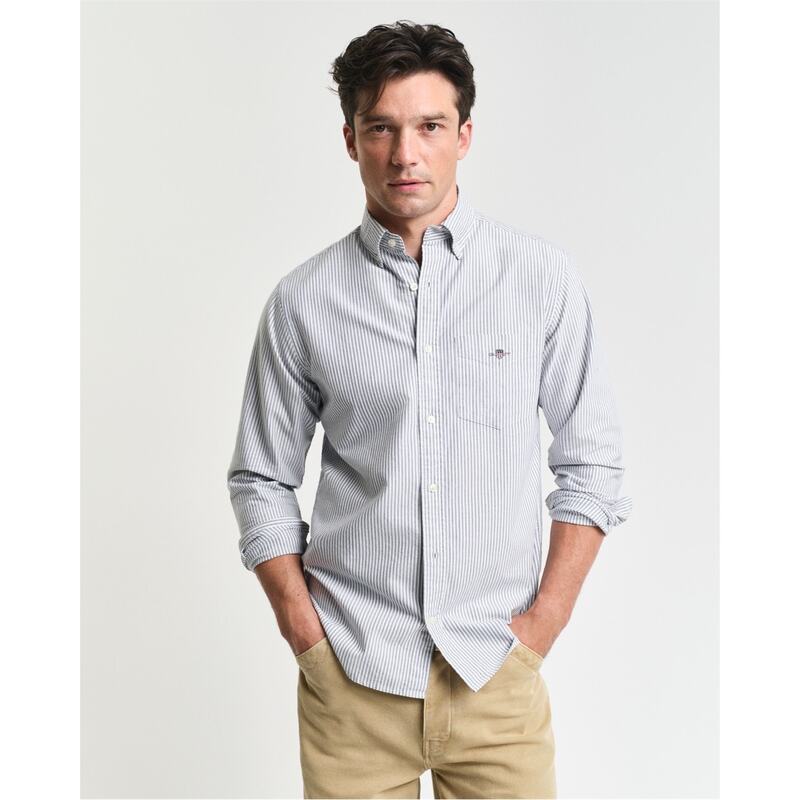 ガント メンズ トップス シャツ レギュラーフィット オックスフォード Gant Regular Fit Banker Stripe Classic Oxford Shirt Persian 423 ストライプ｜ReVida 店