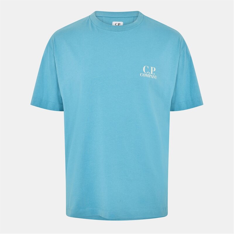 シーピーカンパニー メンズ トップス Tシャツ ロゴ CP COMPANY Double Logo Tee Aegean Blue 815 ブルー｜ReVida 店