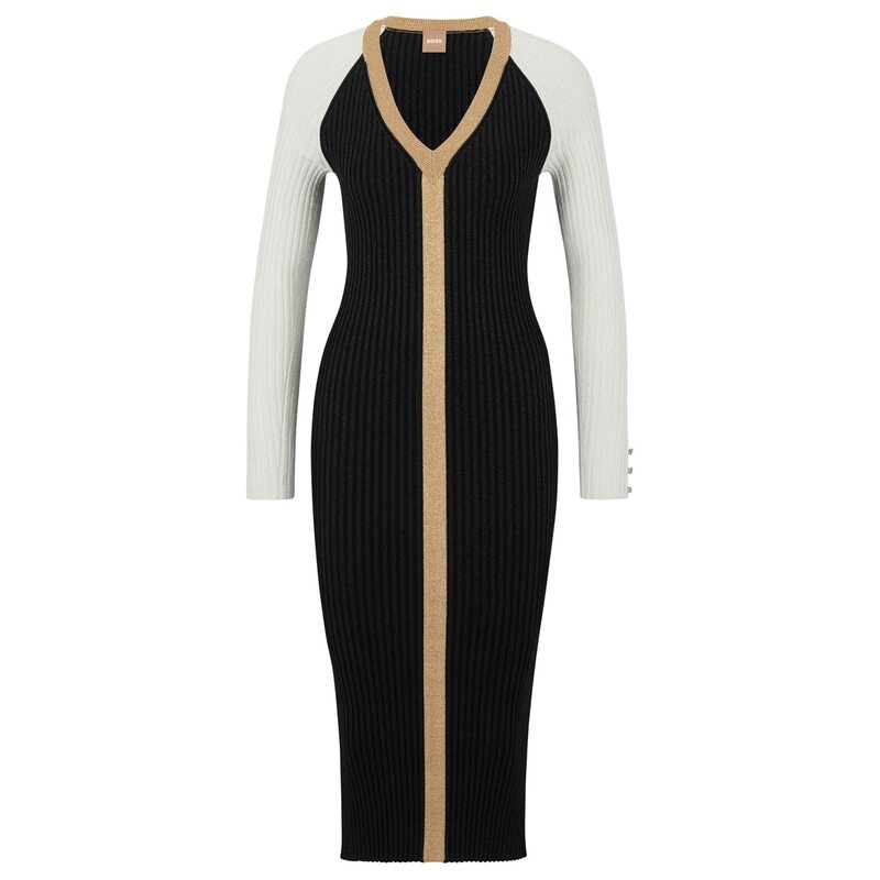 ボス レディース トップス ワンピース ボディコンワンピース ニット BOSS Long Sleeve Knitted Bodycon Dress Open Miscellans｜ReVida 店