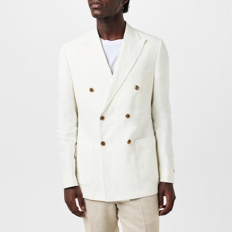 ウィズアウトプレジュデス メンズ アウター ジャケット・ブルゾン スリムフィット ジャケット Without Prejudice Frith Slim Fit Double Breasted Jacket White Linen ホワイト