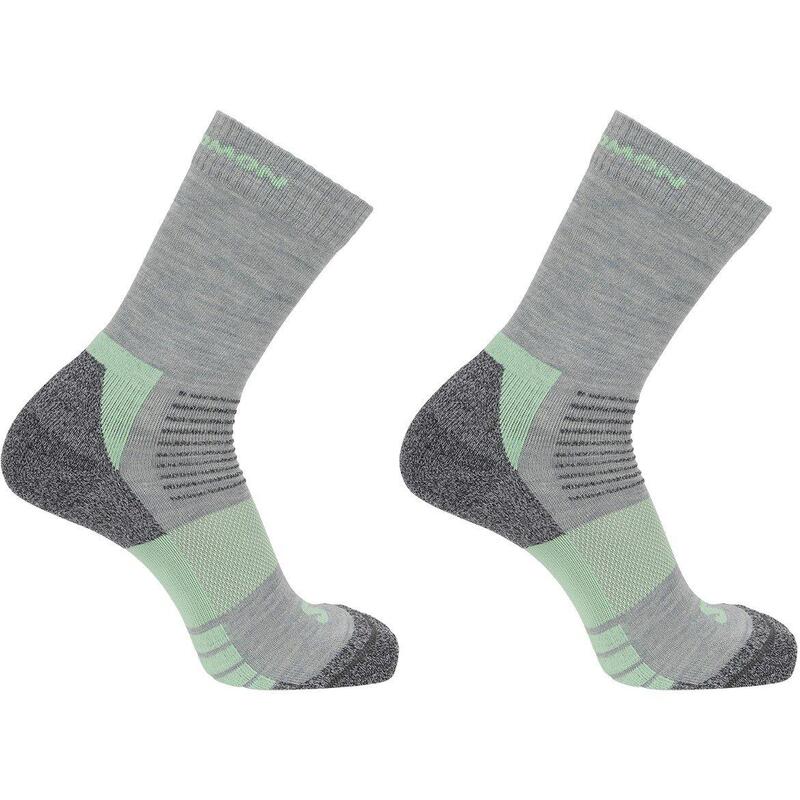 サロモン レディース アンダーお召しもの ソックス Salomon Merino Crew 2 Pack Walking Socks Womens Grey/Green 薄墨色