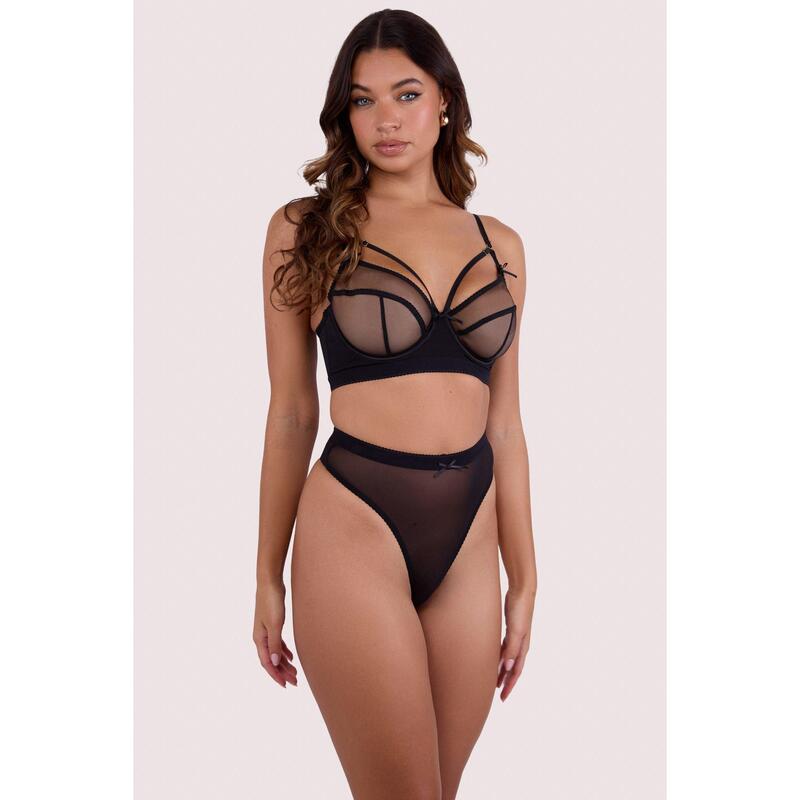 プレイフルプロミス レディース アンダー御召しもの ズボン下 ご機嫌酉の方角 メッシュ Playful Promises Josie Black Mesh High Waist Thong Black 黒いこと