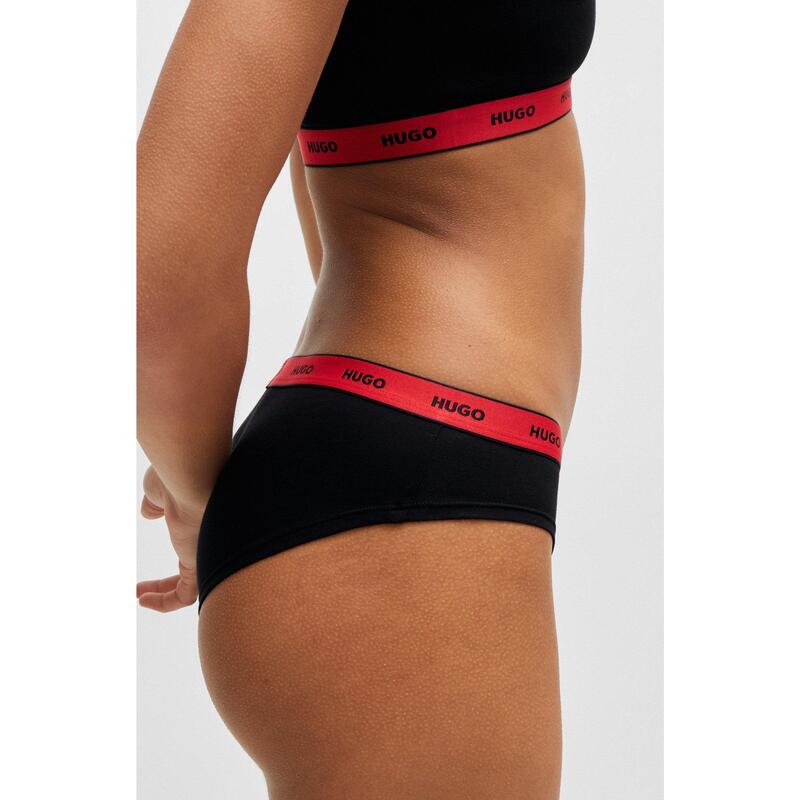 フューゴ レディース アンダー御召しもの ズボン下 Hugo TRIPLET THONG STRIPE 10240727 Black 黒いこと