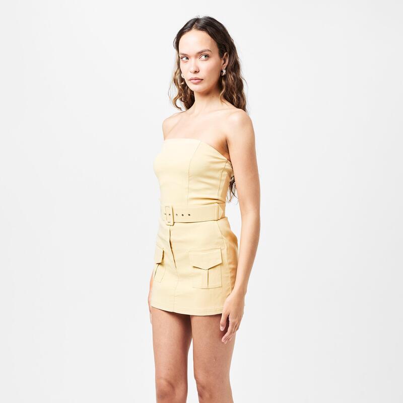 アックスパリ レディース ボトムス スカート ストラップレス コットン AX Paris Stretch Cotton Strapless Belted Skort Playsuit Beige ベージュ