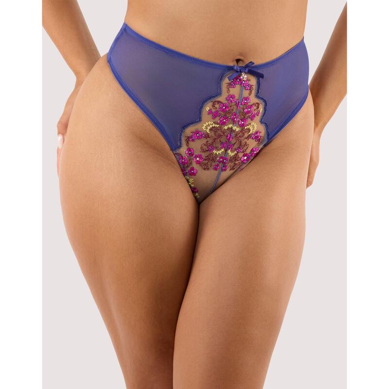 プレイフルプロミス レディース アンダーウェア パンツ ハイウエスト Playful Promises Thea Blue Baroque Embroidery High Waist Thong Blue ブルー