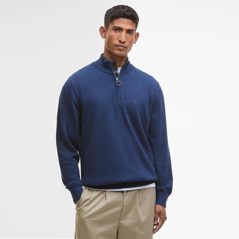 バブアー メンズ アウター 編み物・プルオーバー 綿織物 Barbour Men\u0027s Half-Zip Cotton Knitted Jumper Inky Marl BU11 マール