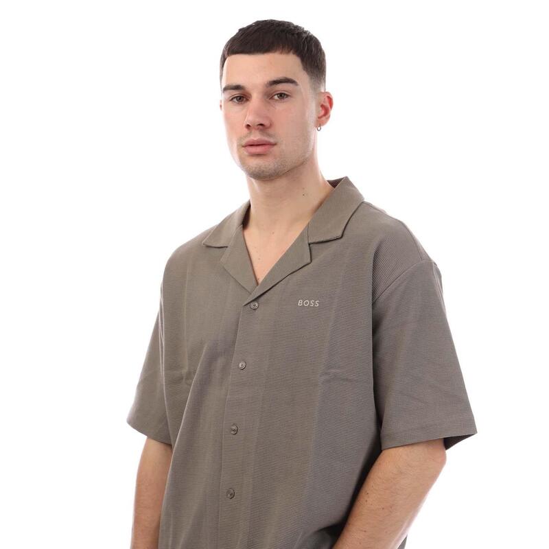 ボス メンズ トップス シャツ ニット Boss Waffle Knit Shirt Beige ベージュ｜ReVida 店
