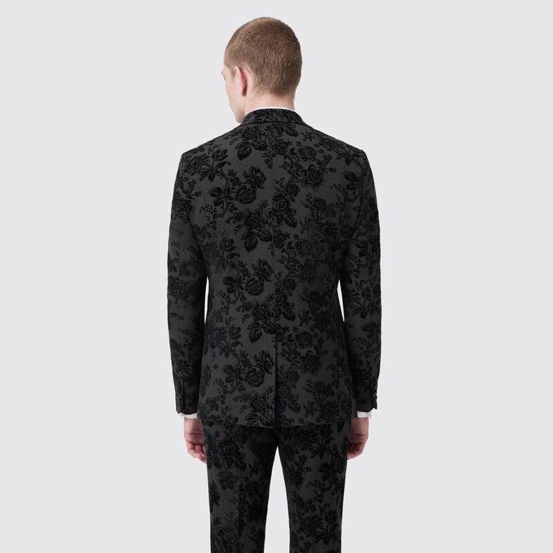 ツイステッド テイラー メンズ アウター ジャケット・ブルゾン Twisted Tailor Fleet Skinny Fit Flocked Jacket Charcoal Floral チャコール