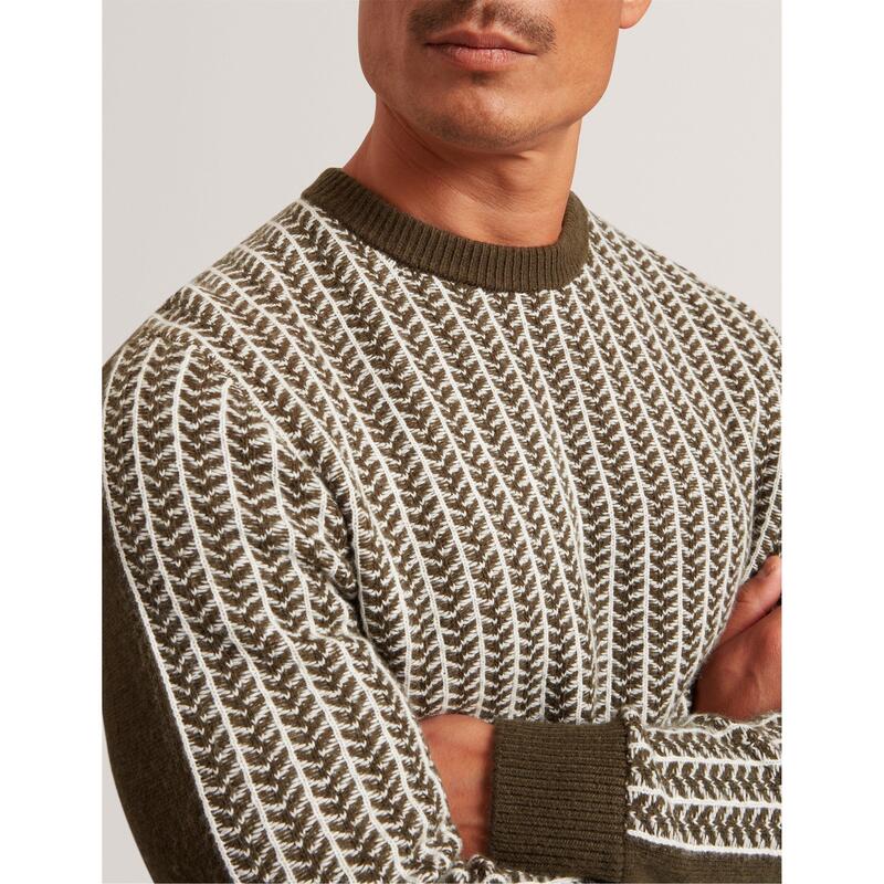 テッドベーカー メンズ アウター パーカー・スウェット プルオーバー Ted Baker Men\u0027s Textured Crew Sweatshirt Olive オリーブ