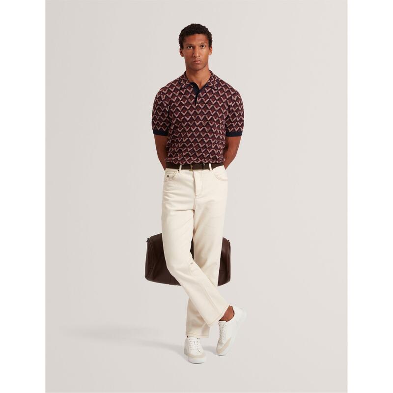 テッドベーカー メンズ トップス ポロシャツ 半袖 Ted Baker Men's Jacquard Short-Sleeve Polo Shirt Maroon マルーン｜ReVida 店