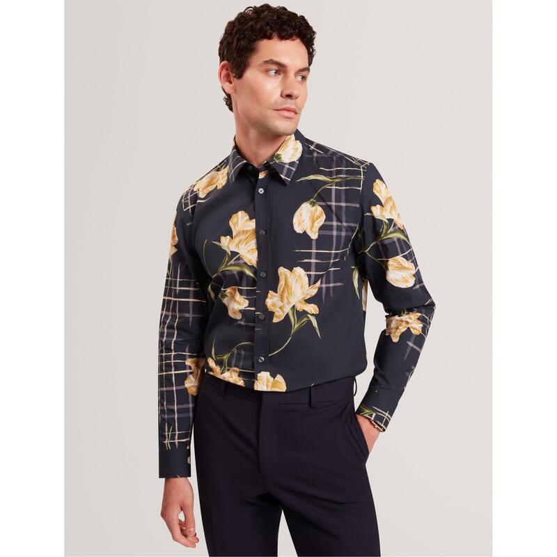 テッドベーカー メンズ トップス シャツ プリント Ted Baker Ted LS Print Shirt Sn61 Navy ネイビー
