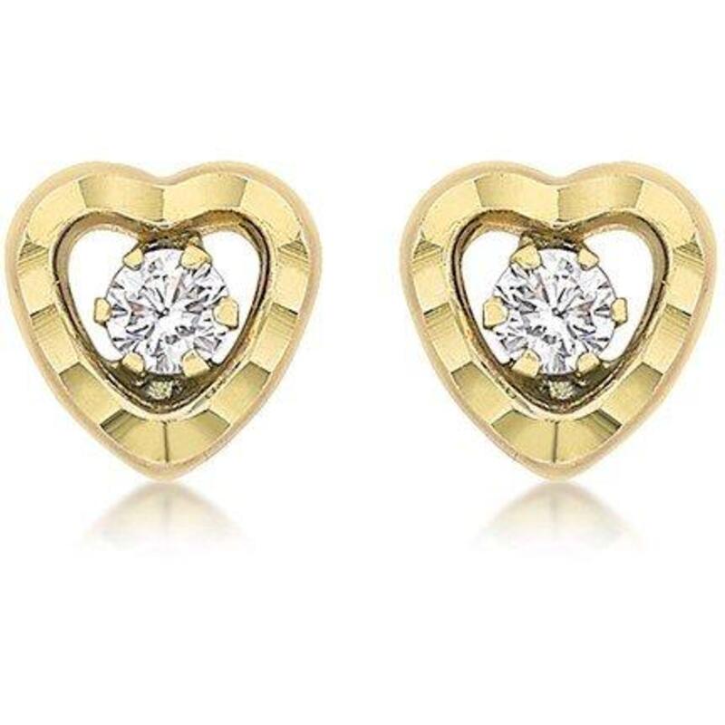 ビー ユー レディース アクセサリー ピアス・イヤリング Be You 9ct Yellow Gold CZ Diamond Cut Heart Studs Yellow Gold イエロー