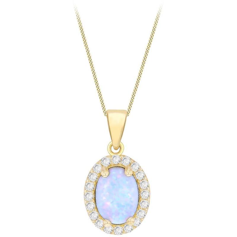 ビー ユー レディース アクセサリー ネックレス・チョーカー・ペンダントトップ レース Be You 9ct Gold Oval Synhetic Opal Halo with CZ Necklace Yellow Gold イエロー