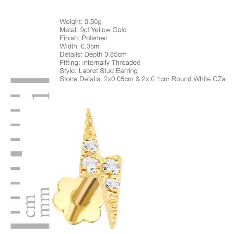 ビー ユー レディース アクセサリー ピアス・イヤリング Be You 9ct Gold Thunder with CZs Labret Stud Yellow Gold イエロー|ReVida 店